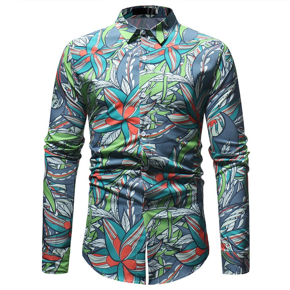 2020 Floral Shirts Men Vintage Flowers Printed Blouse Mature Man