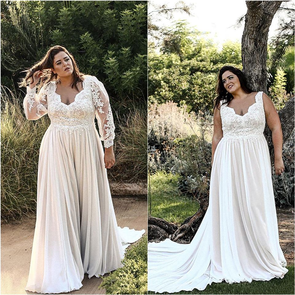 Discount Plus Size Beach Wedding Dresses Detachable Long ...