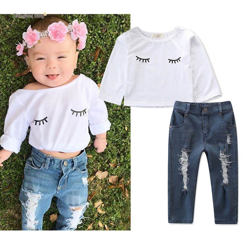 2019 Little Girls Clothing 2019 Spring Girls Outfits Kids Designer Clothes Girls Suits Cute T Shirt+Jeans Kids Sets Fashion Kids Clothes A3161 From