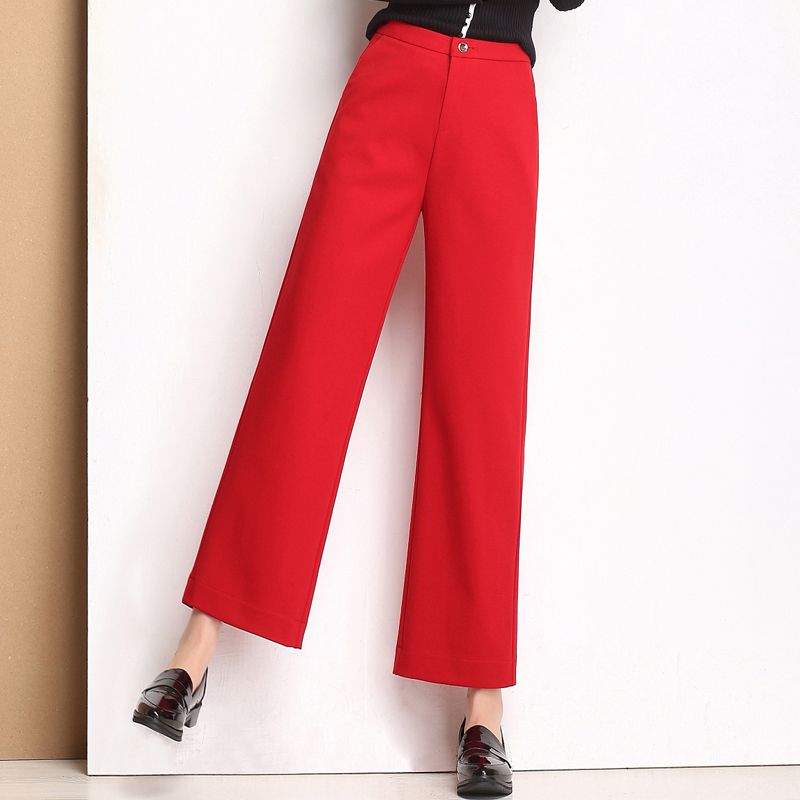 red wide leg high waisted pants