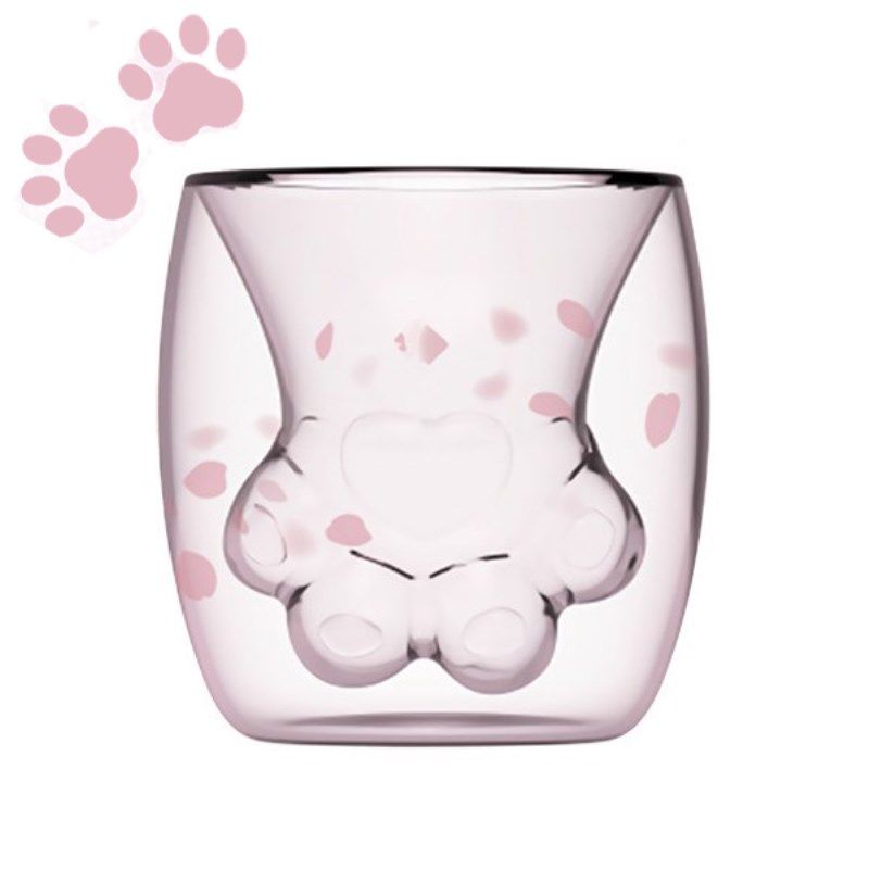 Acheter Le Lait De Thé à Double Paroi Patte De Chat Chat En Verre Isolé élégant Mignon Mugs à Café Griffes Résistant à La Chaleur Boire De Leau De