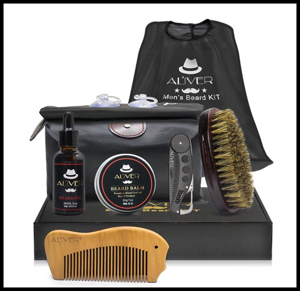 ALIVER Natural Organic Beard Oil Beard Wax Balm Scissors Brush Hair