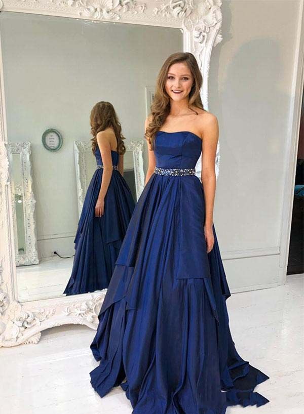 Compra Elegantes Vestidos De Fiesta Largos Azul Marino Con Vestido De Fiesta  Formal De Abalorios Con Cuentas Más El Vestido De Fiesta Para Niñas De Gran  Tamaño Barato | Entrega Rápida Y