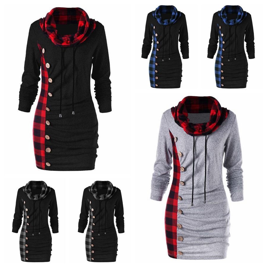 S-Fly Womens Patchwork Plaid Drawstring Pockets Hoodies Sweatshirt Jacket