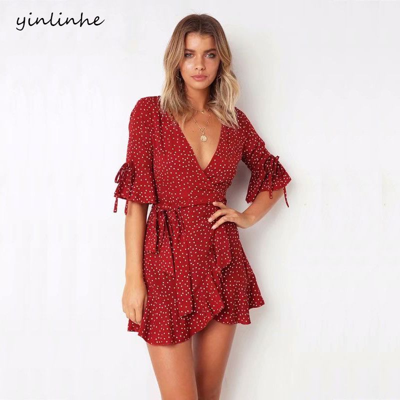 short red wrap dress