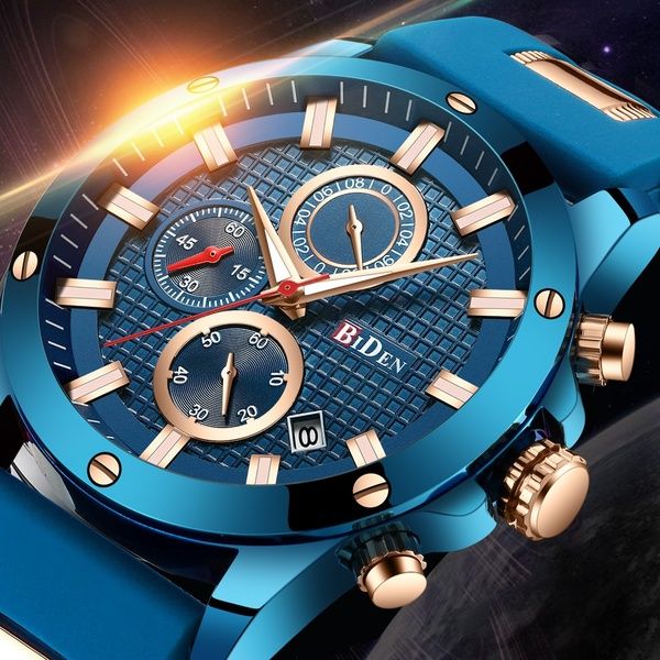IDEN Mens Watches Luxury Chronograph Military Sport Male Rubber
