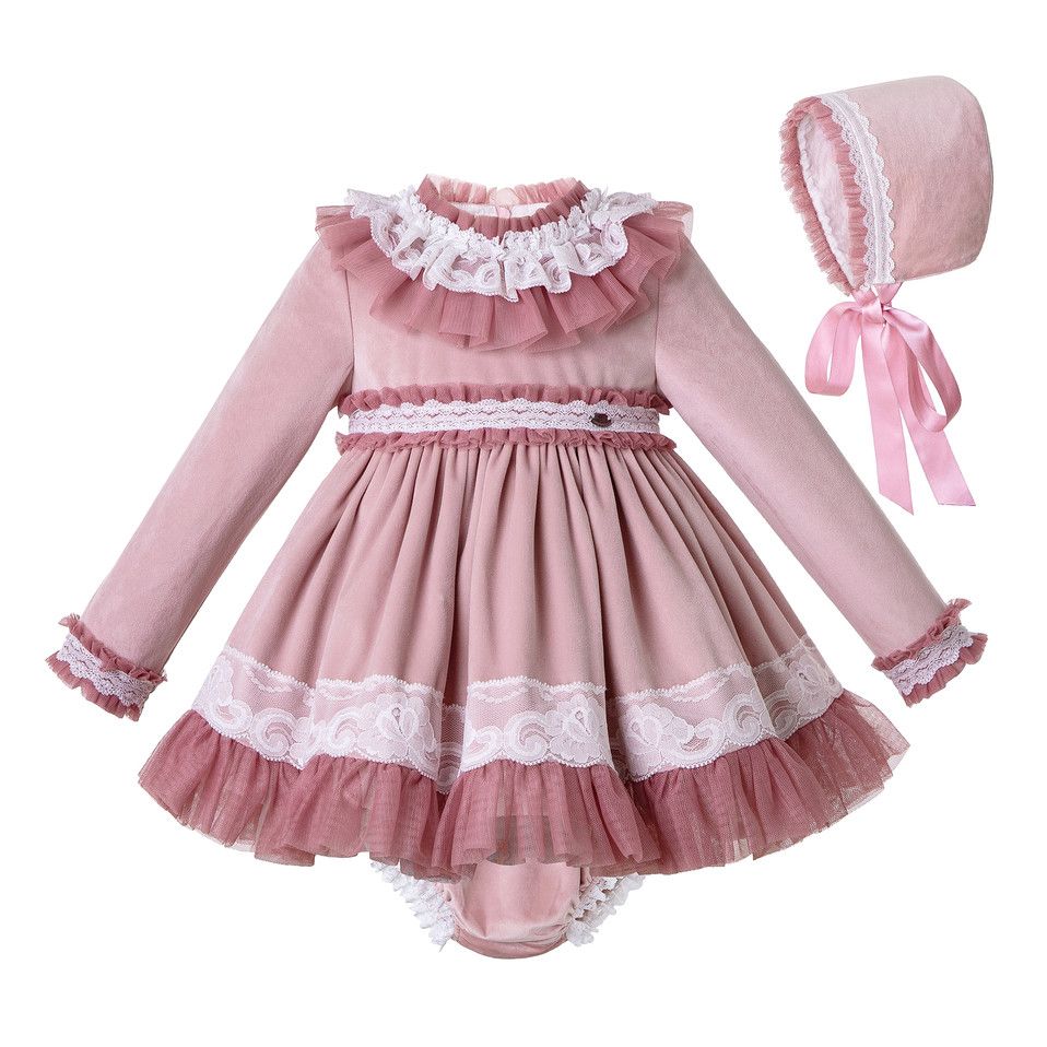 baby girl dress and bonnet set