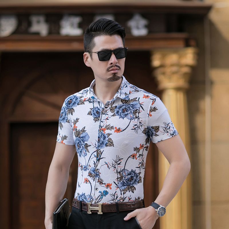 Moda 2019 camisa de verano de los hombres de alta calidad más tamaño de impresión