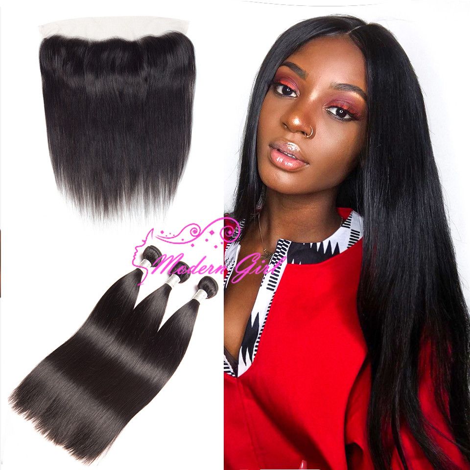 2019 Straight Hair Bundles With Lace Frontal Brazilian Loose Body Deep Wave Kinky Curly Virgin Human Hair 3 Bundles With Frontal Weaves Closure From
