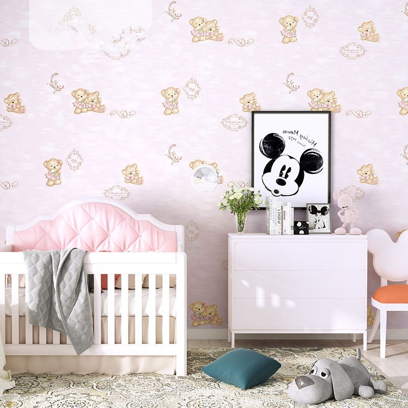 High quality 3D children's room wallpaper boy girl cartoon bear pink blue  non-woven baby's wall paper bedroom living room