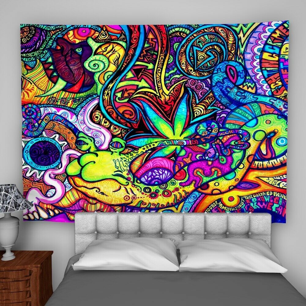 Black Colorful Wall Hanging Tapestry Psychedelic Bedroom Home Decoration