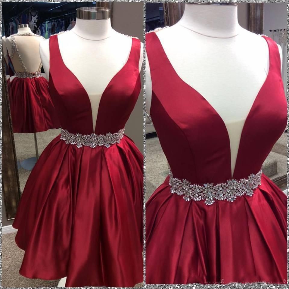 Cuello Satén Fiesta de Fiesta Vestidos Mini Corto Rojo 8vo Grado Vestidos de graduación Dulce