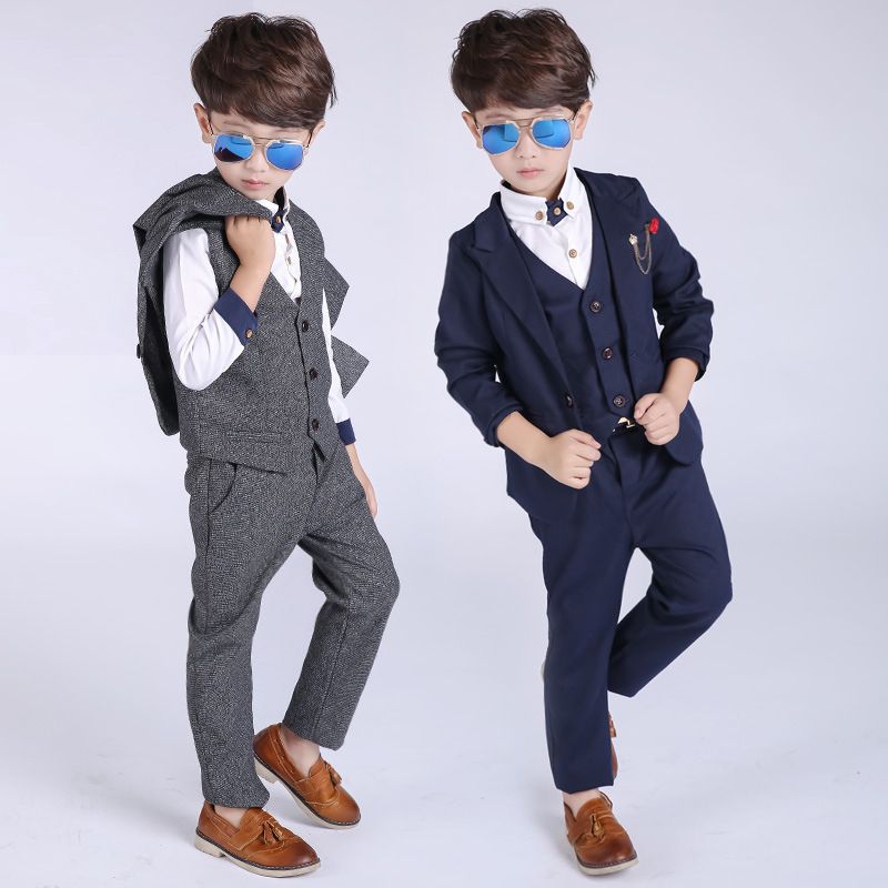 Jungen Anzug 5 Stück Hochzeit Ringjunge Party Prom-Anzug Blau Schwarz Grau 2-12 