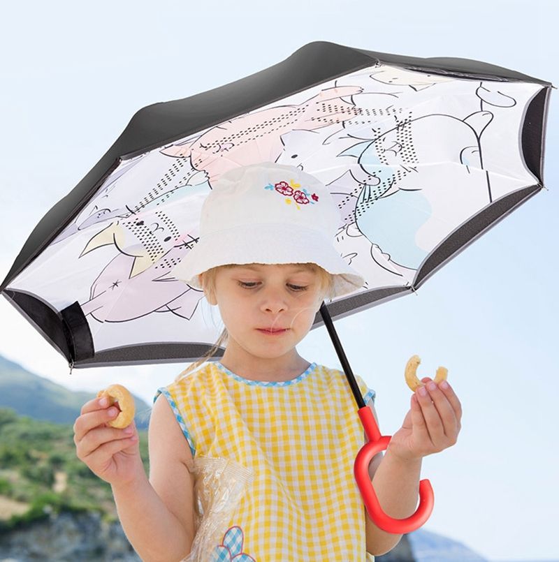 Double Layer Inverted Inverted Umbrella Is Light And Sturdy Sweet Babies Doodle Pattern Babies Reverse Umbrella And Windproof Umbrella Edge Night Ref