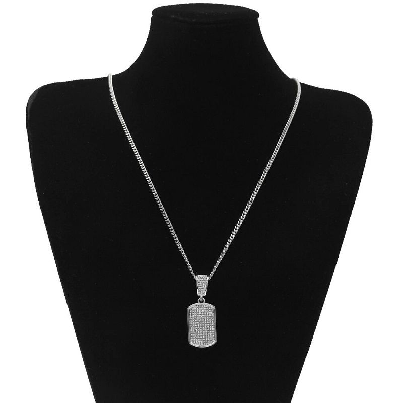 Iced Out Dog Tag Pendant Necklaces For 