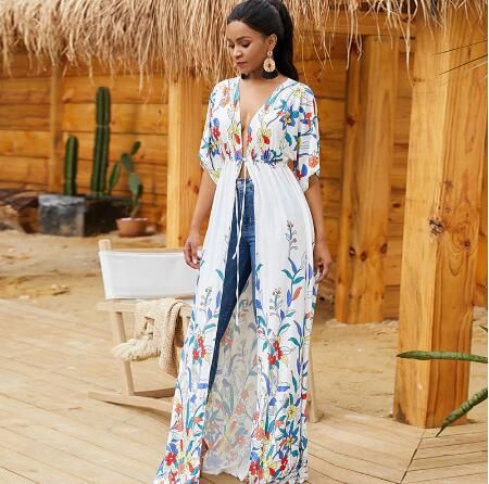 Compra 2020 Vestidos Maxi Bohemio Atractivo De Las Mujeres Con Cuello En V  Playa Pareos Hippie Impreso Vestido Floral Elegante Largo Vestido Suelto  Cardigan Mujer Barato | Entrega Rápida Y Calidad | Es.Dhgate