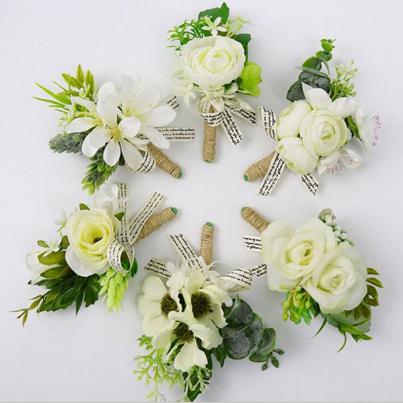 Artificial Rose Flower Groom Boutonniere Corsage Wedding Flowers Men Suit Decor 