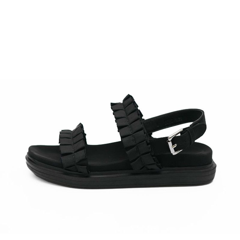 black strappy flip flops