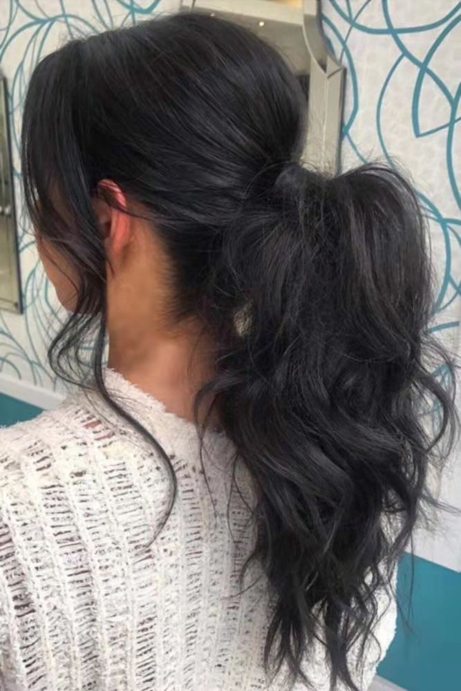 Human Ponytail Drawstring Wavy Wraps Around Ponytails Clip 