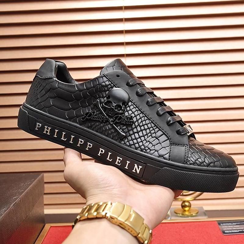 Philipp Plein Zapatos PP Hombre De La Moda De Soles Top Calzado Herren Schuhe Transpirable Zapatos Para Hombre Planos De La Manera Caliente De Cuero De La Venta De 143,22