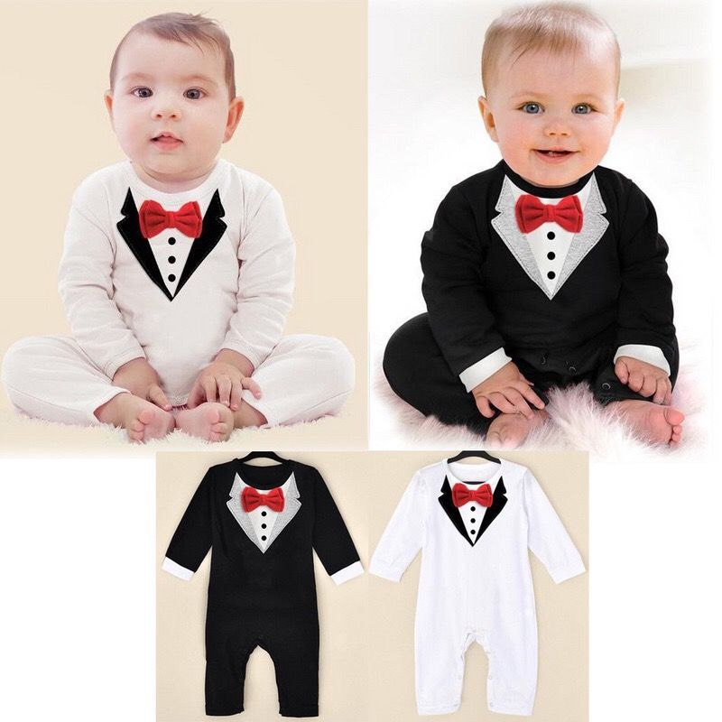 Newborn Baby Formal Suit Tuxedo Romper Bodysuit Wedding Party Festive Outfits UK 