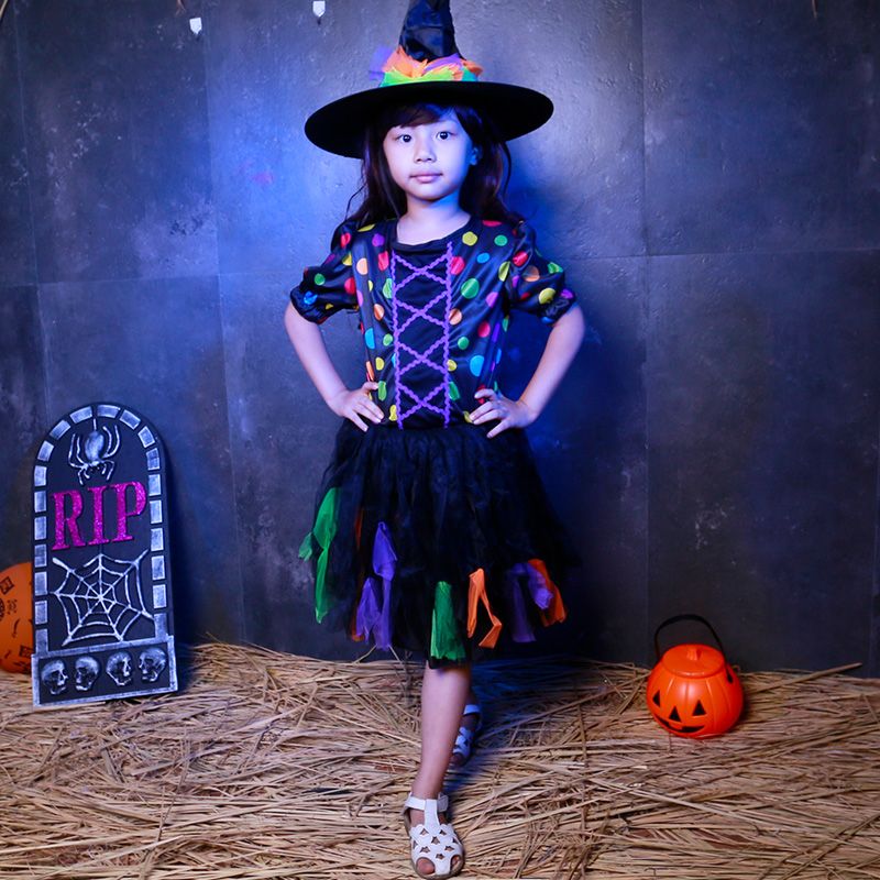 COLOURFUL PUMPKIN WTICH PURPLE CHILD GIRLS WITCH HALLOWEEN COSTUME
