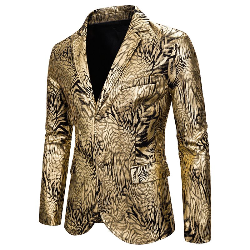 2021 Men Blazer Brand Shiny Gold Snake Pattern Print Blazer Masculino ...