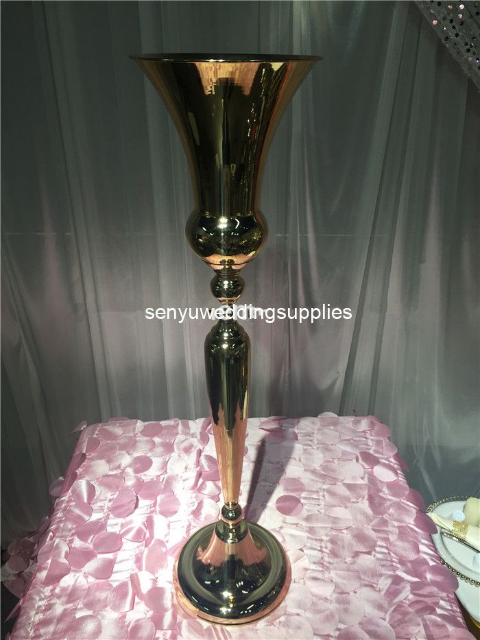 New Style Floor Silver Metal Flower Vase Tall Wedding Pillar