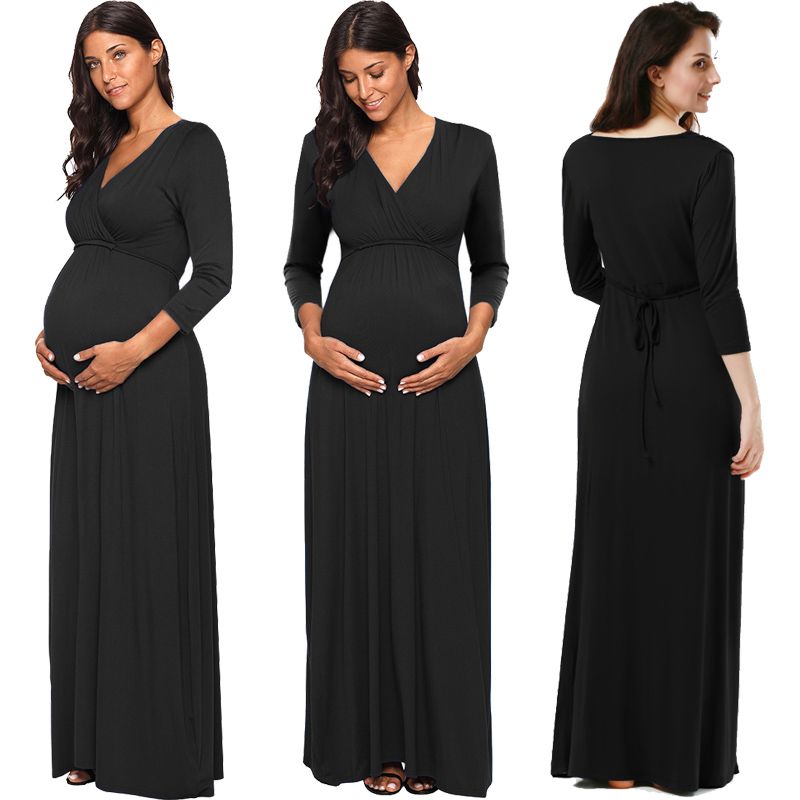 Acquistare Abiti Da Ballo Abiti Da Cerimonia Maternity Vestiti In  Gravidanza Manica Lunga Con Scollo A V Allacciatura Alla Caviglia Lunghezza  Maxi Solid 23 Economico | Consegna Veloce E Qualità | It.Dhgate