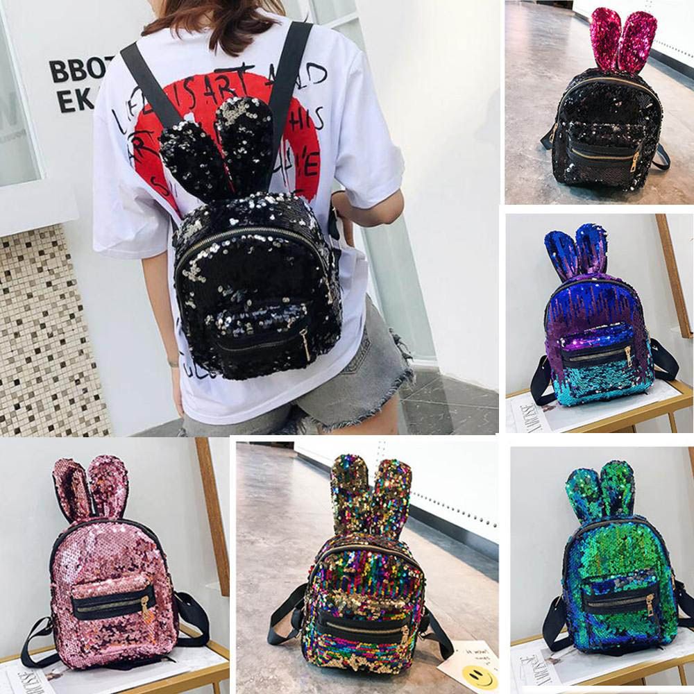 Compre Ninas Regalo Mini Oreja De Conejo Brillante Lentejuelas Mochila Bolsos Escolares Lindos Moda Mujeres Viajes Mochilas Pequenas Bolsas De Hombro A 7 38 Del Colorful12345 Dhgate Com