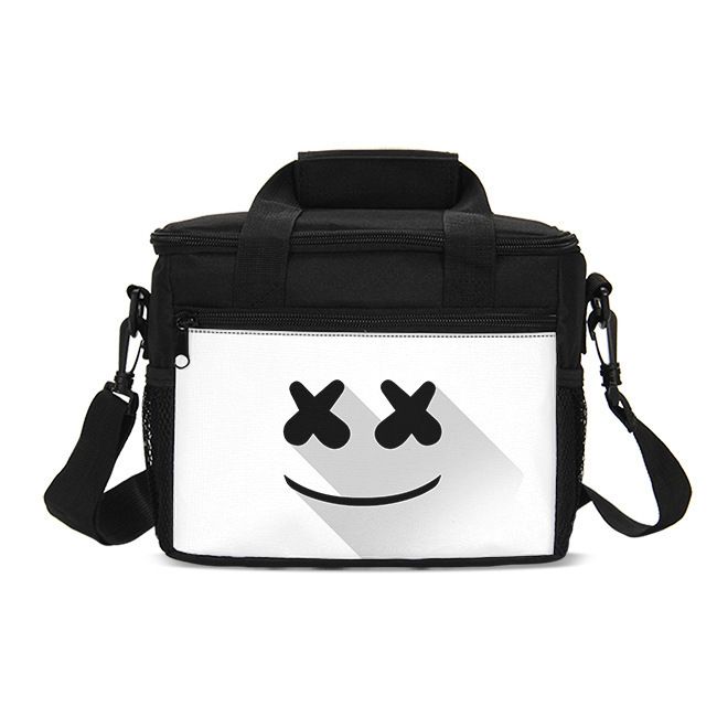 silver lunch box with bag