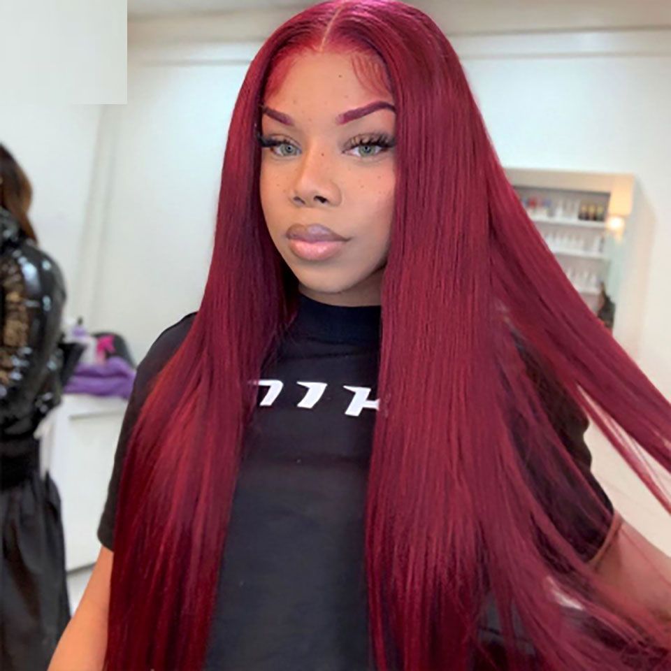 Red Wig Straight Long Synthetic 13*4 Lace Front Wig For Women 99J Burgundy  Glueless Heat Resistant Fiber Hair Daily Wearing From Haloqueen, $16.09 |  DHgate.Com