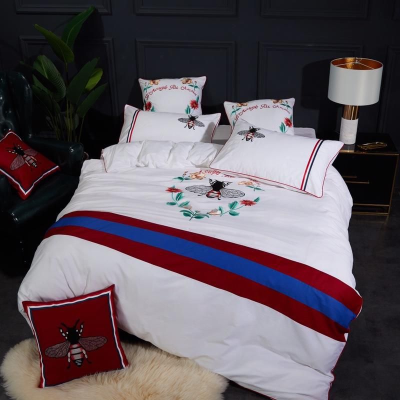 Fine Cotton Embroidery Letter Quilt Cover Suit Stripe Popular Logo