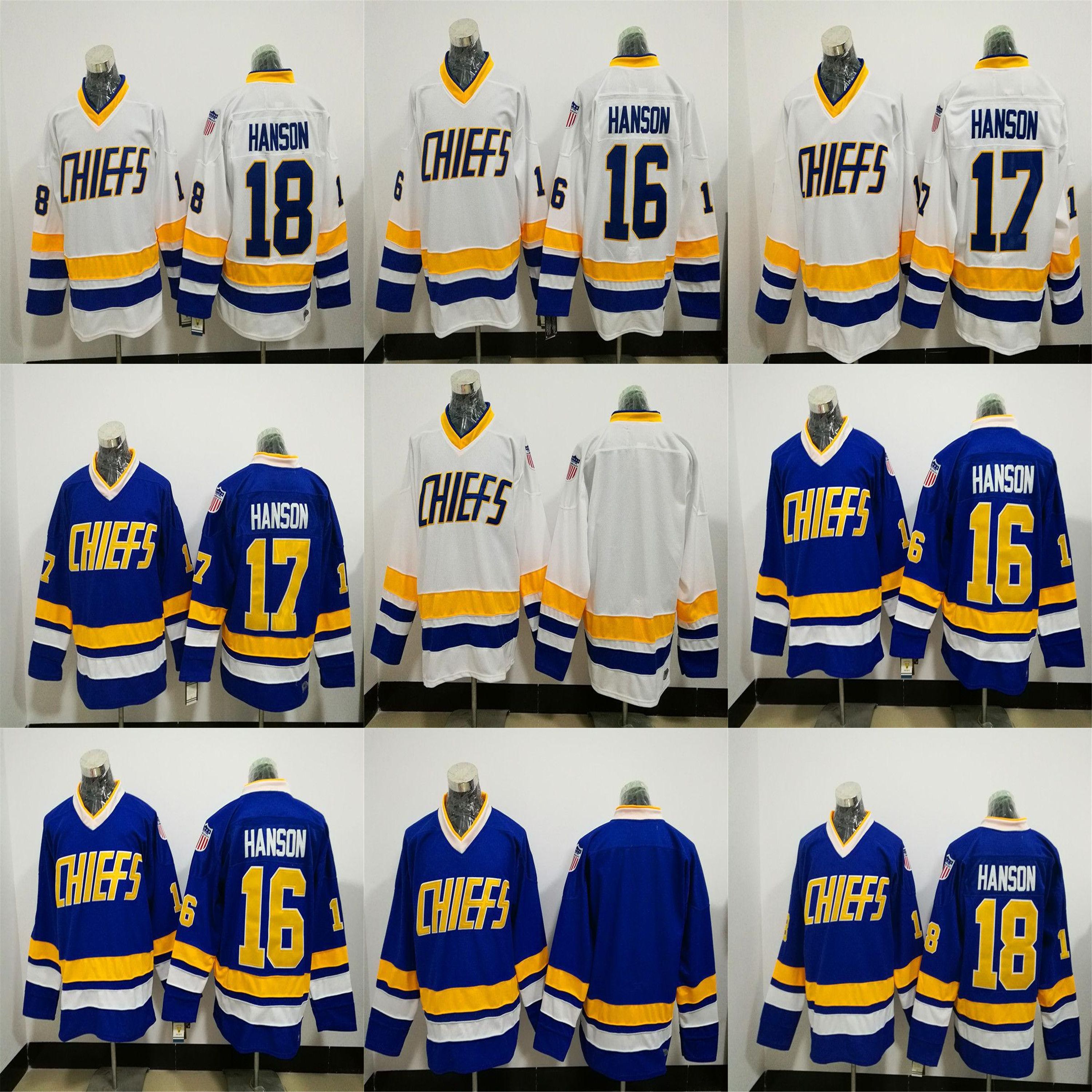 Men Hanson Brother 16 Jack 17 Steve 18 Jeff Charlestown Chiefs Stitched