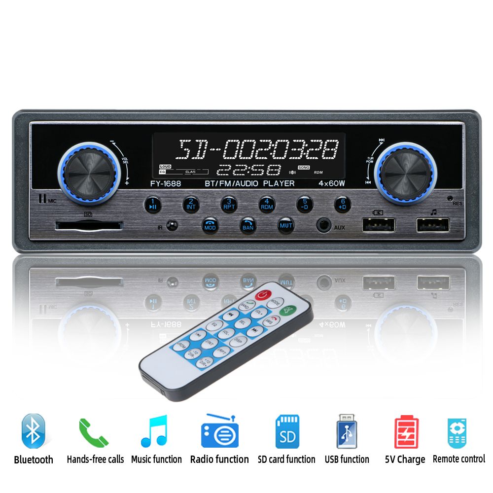 Car Stereo Radio Audio MP3 Player 1 Single DIN 4x60W USB FM AUX Bluetooth