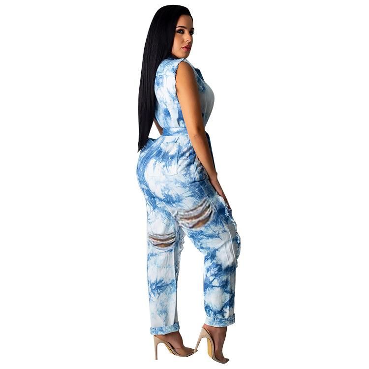 women's blue denim jumpsuit