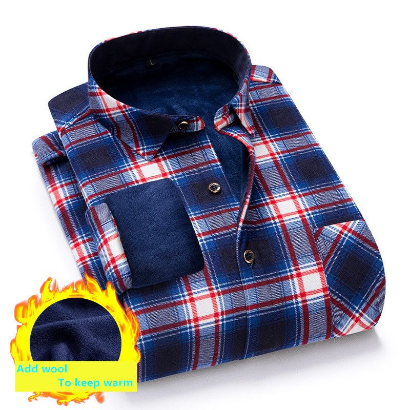 2021 Mens Dress Shirts Winter Men Cotton Polyester Keep Warm Shirt