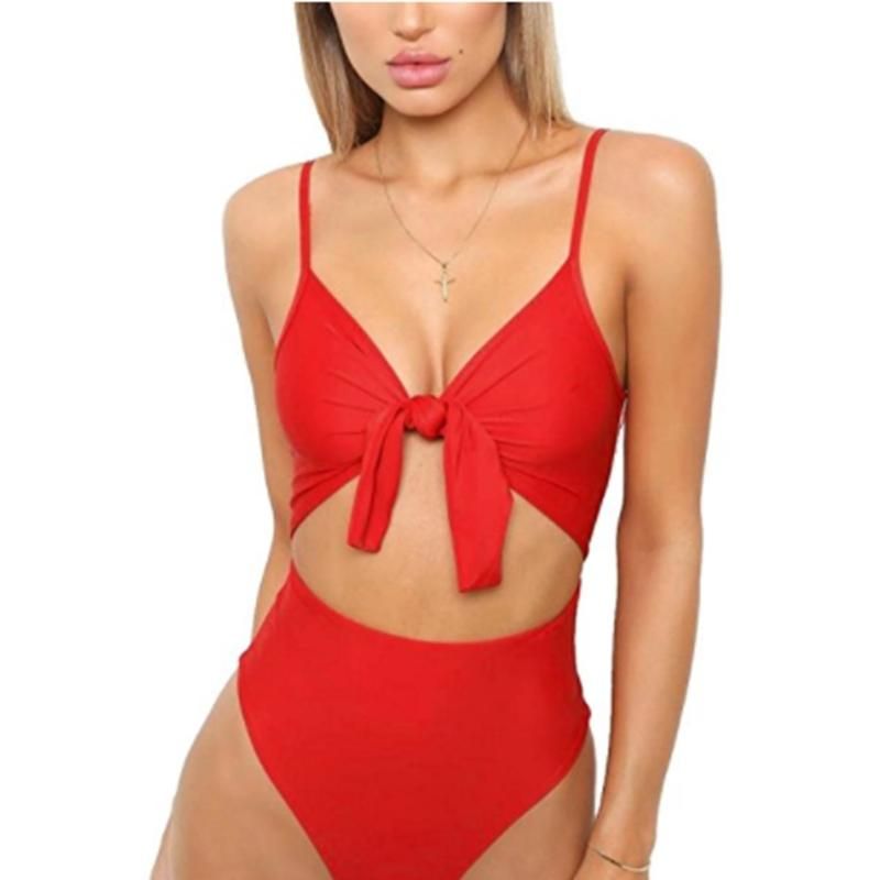 one piece bathing suit with tie in front