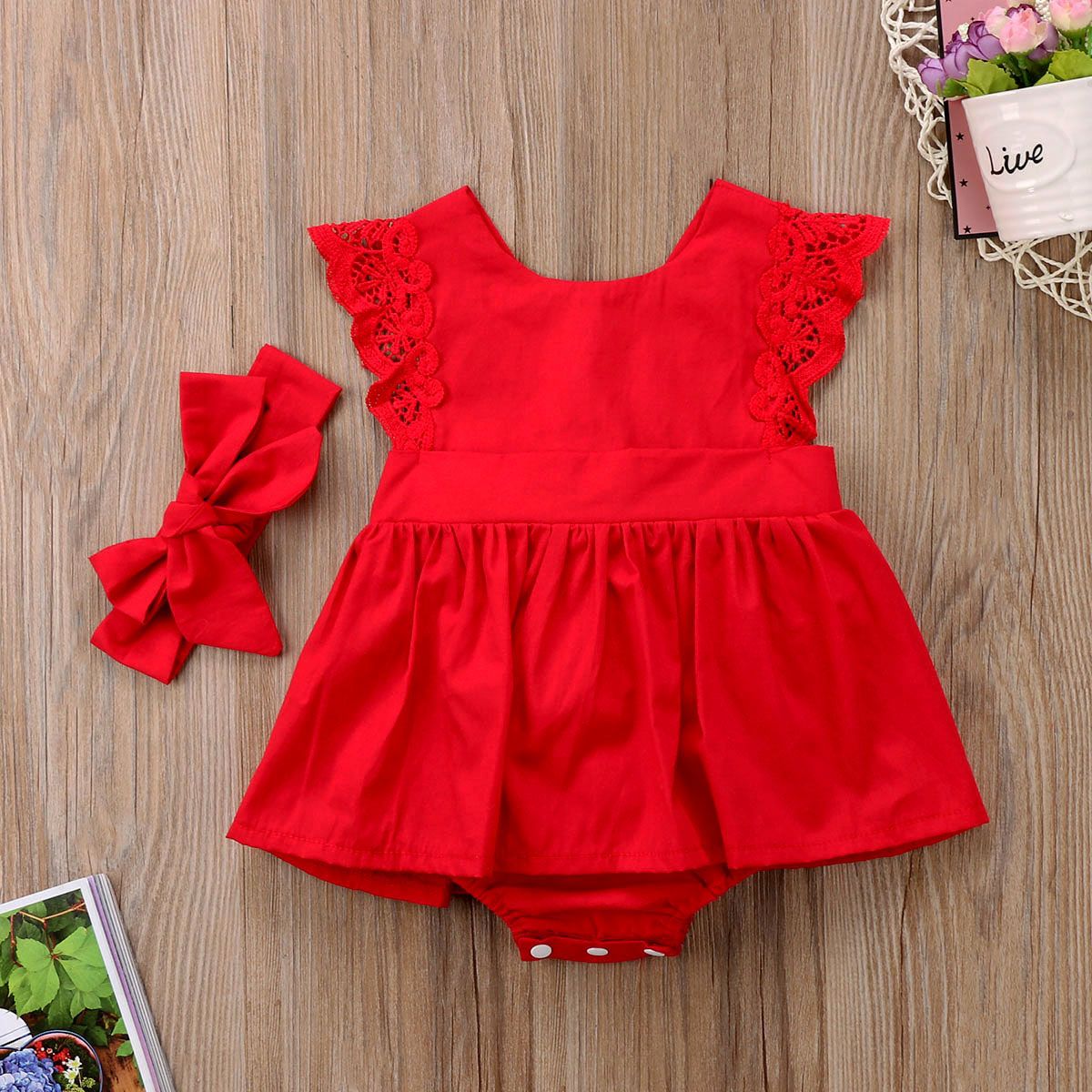Baby Jumpsuit Toddler Lace With Headband Pullover Girl Rompers Newborn Clothes