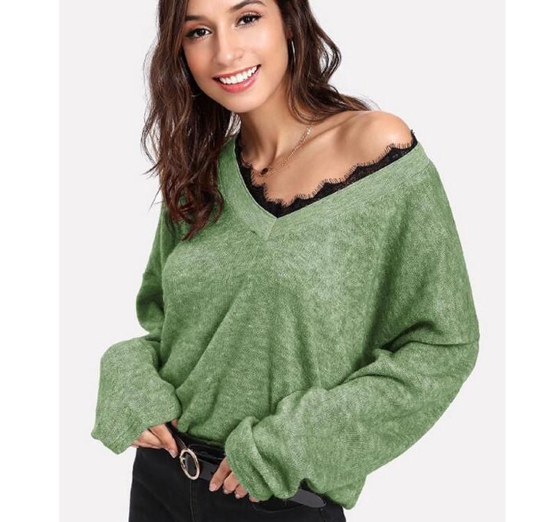 Frieed Women Cotton Casual Loose V Neck Solid Pullover Sweatshirt Crop Top