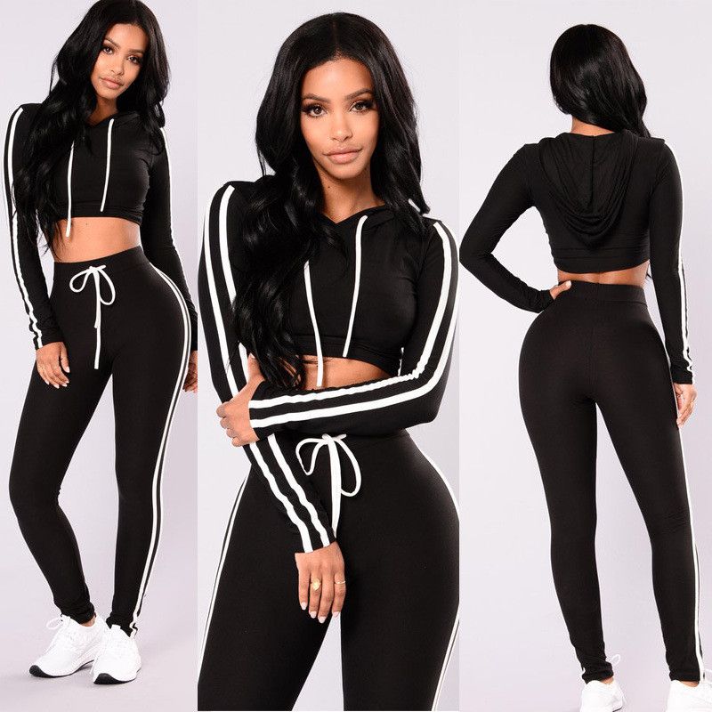 Compra Conjunto De 2 Piezas Para Mujer, Sudaderas Con Capucha, Chándal, Sudadera  Corta, Pantalones Largos, Conjuntos De Rayas, Ropa Informal, Manga Larga,  Traje Corto Negro Barato | Entrega Rápida Y Calidad | Es.Dhgate