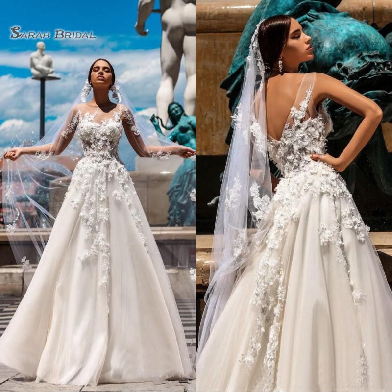 floral a line wedding dress
