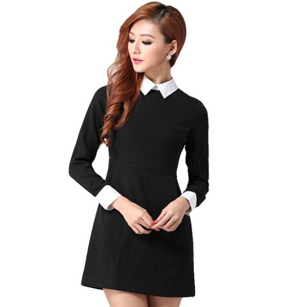 black peter pan collar dress long sleeve