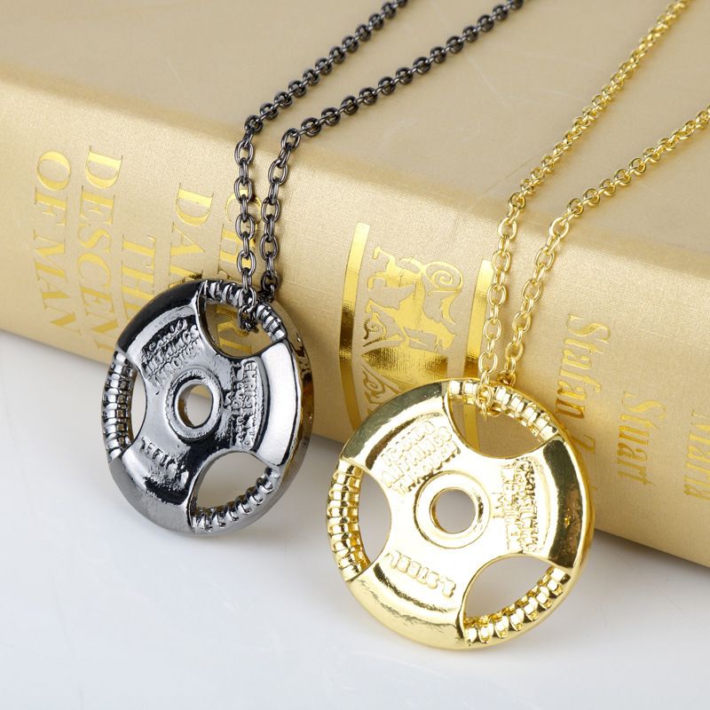 Wholesale Titanium Stainless Steel Fitness Gym Necklace Weight Plate Barbell Dumbbell