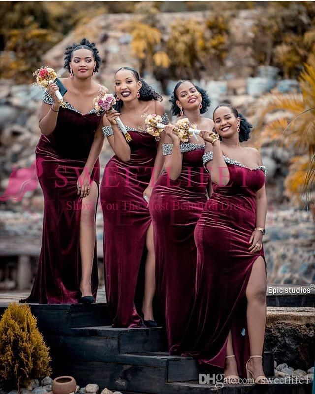 maroon and silver bridesmaid dresses