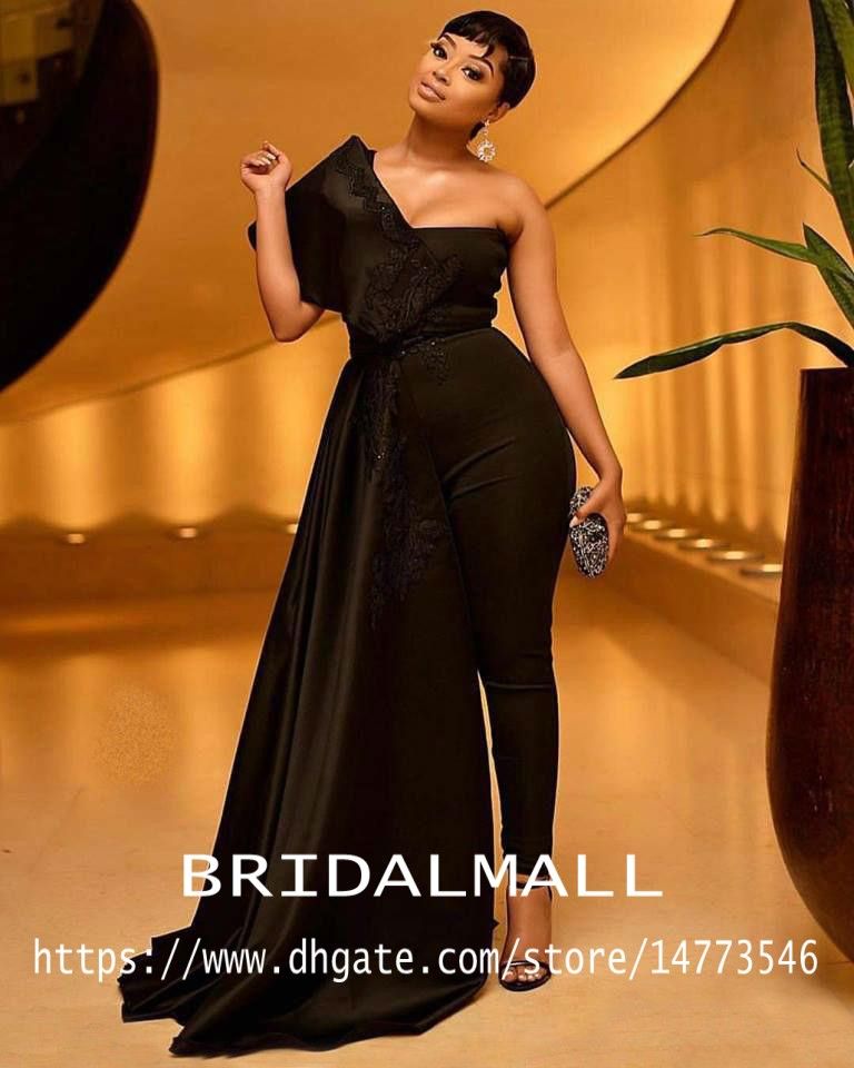 South Africa Plus Size Black Women Jumpsuits Strapless Prom Dresses