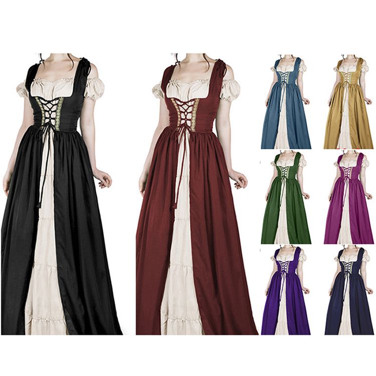 Mujeres Vestido de época Medieval corta Vestidos góticos Cosplay de Halloween Retro Vestido largo Oktoberfest