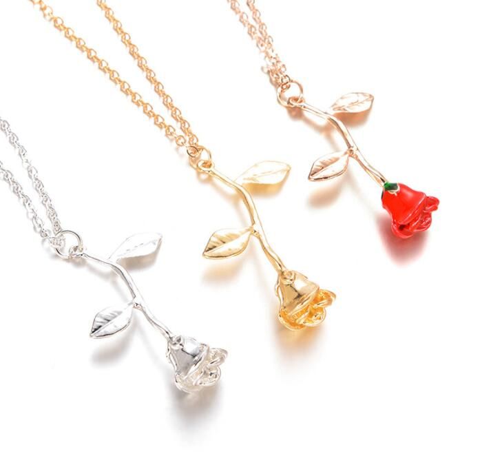 Collier pendentif rose fleur Clearance