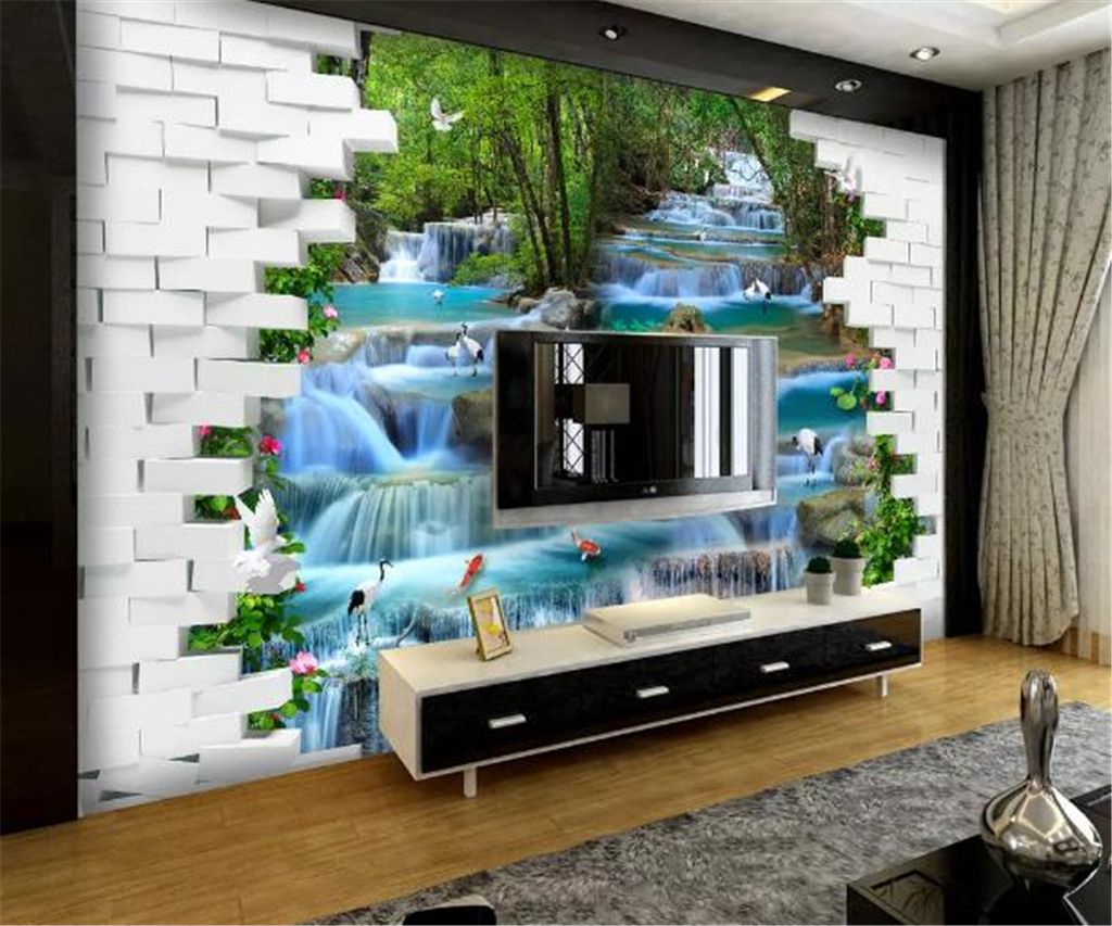 custom wallpaper 3d flowing water waterfall 3d landscape painting living  room bedroom background wall decoration wallpaper thanksgiving wallpaper  the