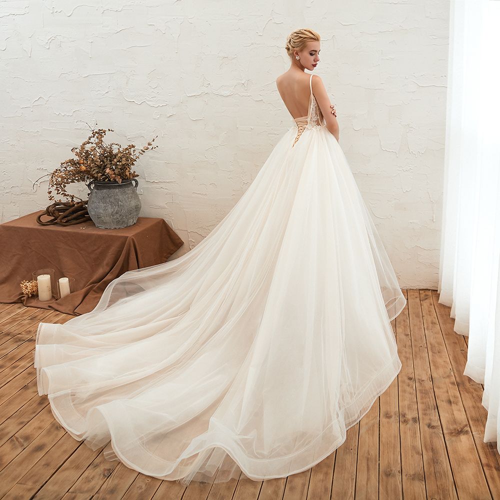 M36351 Abito Da Sposa In Pizzo Tulle Con Spalline Sottili A Line Appliques  Perle Perline 2020 Abiti Da Sposa Abiti Da Sposa Unici Senza Schienale Da  144,68 € | DHgate Italy